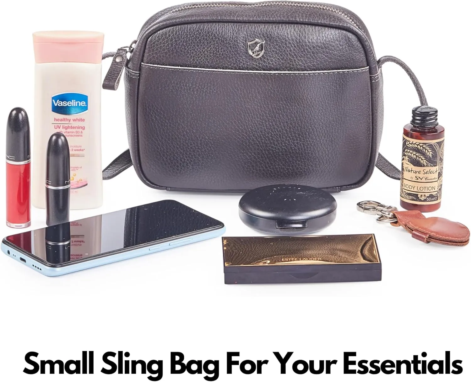 Crossbody Sling Bag for Women Trendy Real Leather Purse Mini Soft Pebbled Crossover with Card Case