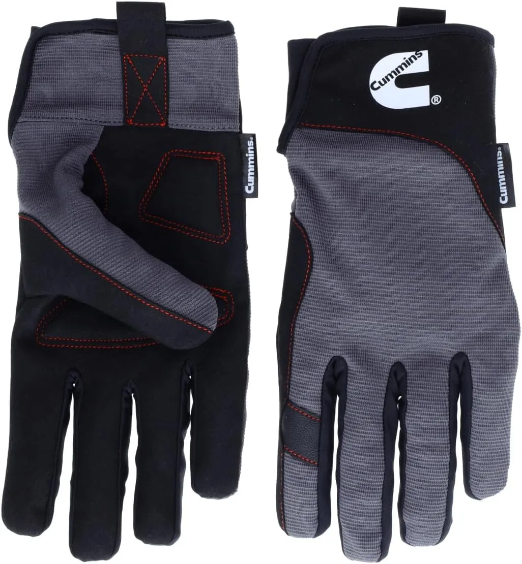 Cummins Mechanic Glove - Gray and Black Synthetic Leather Anti-Vibration Anti-Abrasion Work Gloves for Men All Season, Large