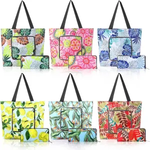 Cunno 6 Pcs Reusable Shopping Bags Washable Foldable Grocery Bags with Handles Heavy Duty Waterproof, 13.8 x 17.7 x 4.7 Inch