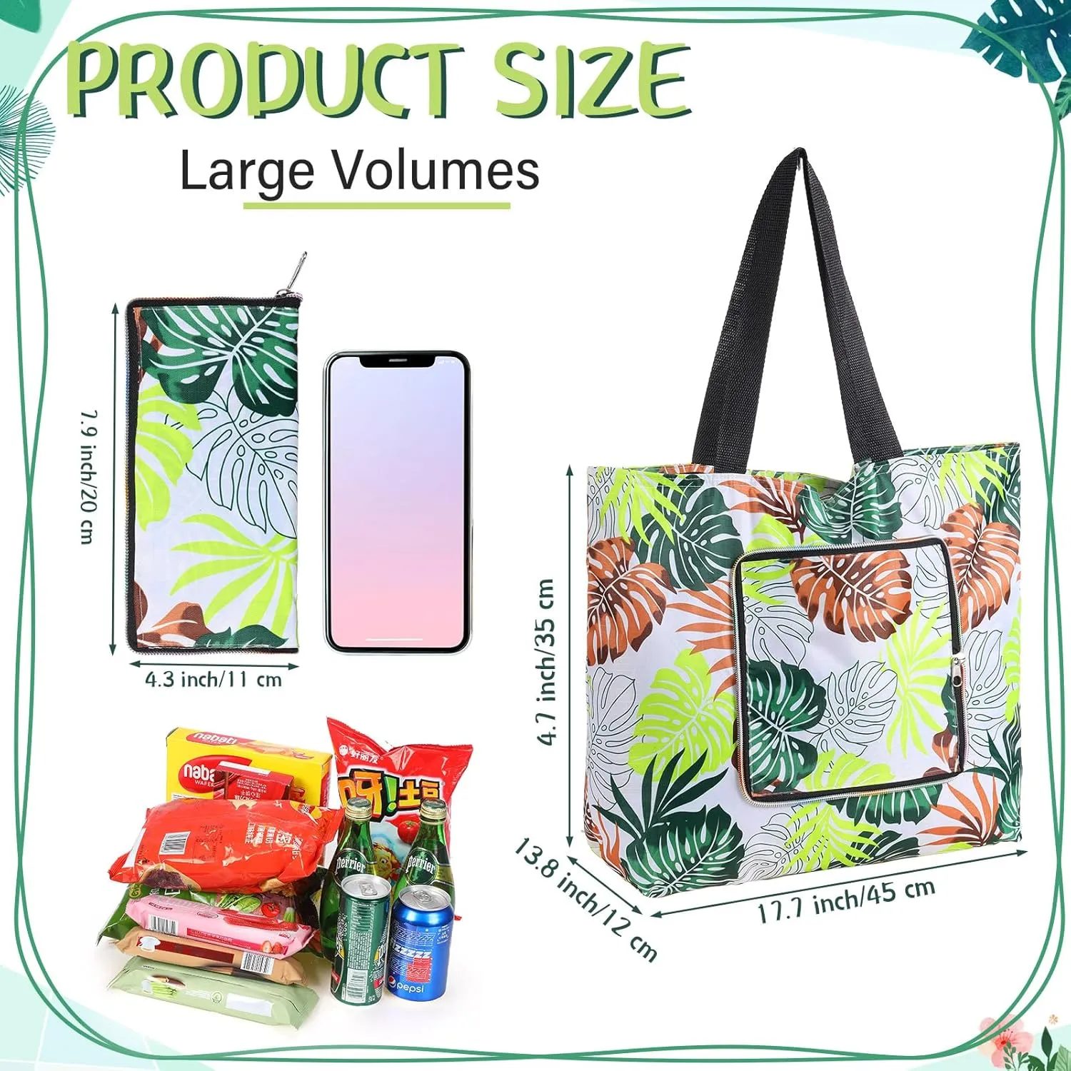 Cunno 6 Pcs Reusable Shopping Bags Washable Foldable Grocery Bags with Handles Heavy Duty Waterproof, 13.8 x 17.7 x 4.7 Inch