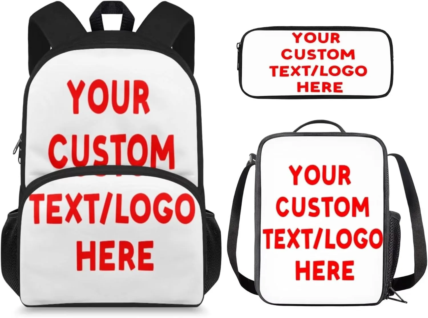 Custom 3Pcs Backpack Set with Lunch Bag Pencil Case Add Your Name Personalized School Book Bags Customization Backpack for Girls Boys Teens