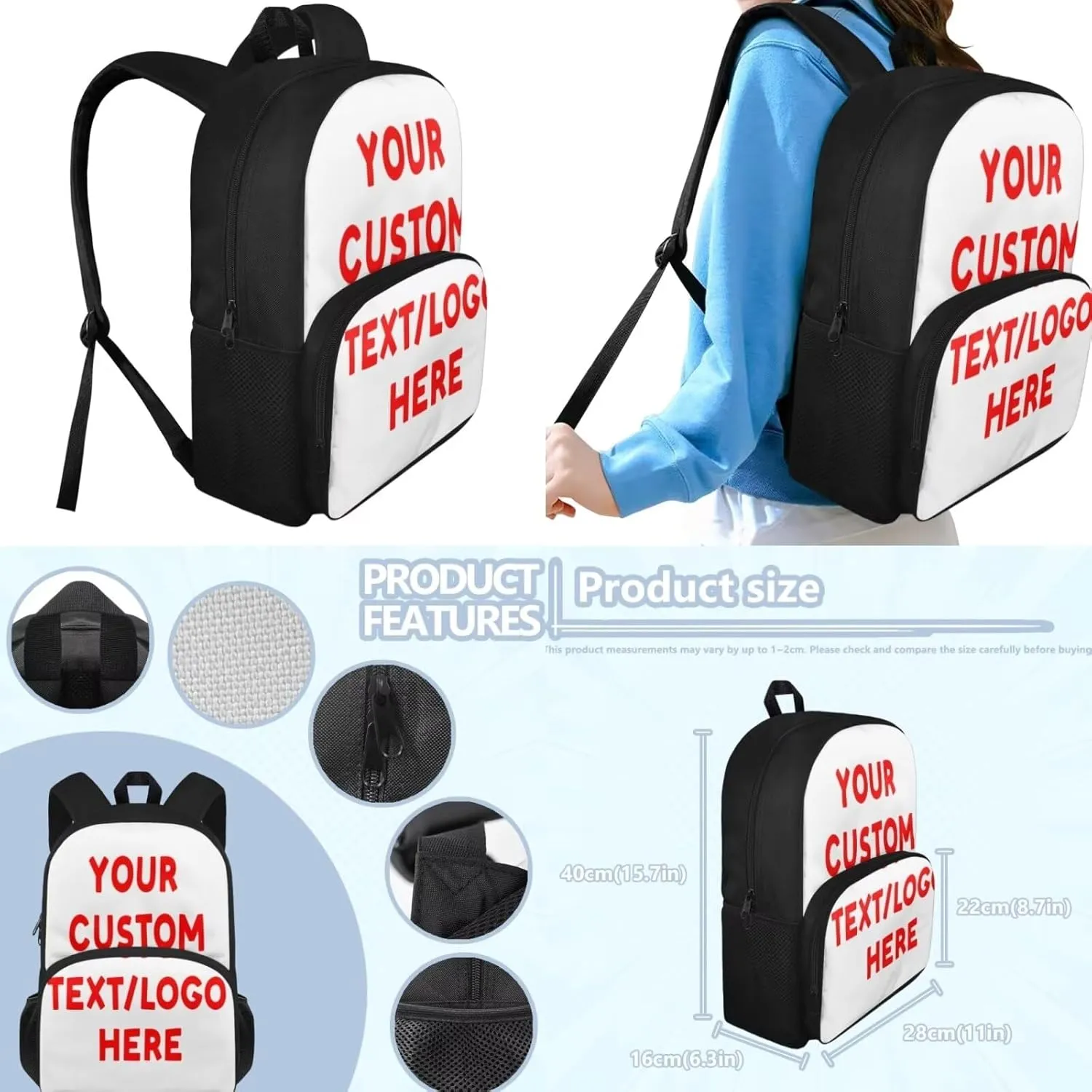Custom 3Pcs Backpack Set with Lunch Bag Pencil Case Add Your Name Personalized School Book Bags Customization Backpack for Girls Boys Teens