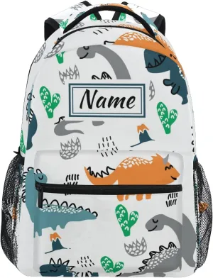 Custom Cartoon Dinosaurs Cactus School Backpack Personalized Your Name Text Bookbag for Boys Girls Elementary School Casual Travel Bag Computer Laptop Daypack