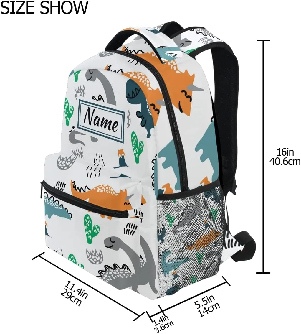 Custom Cartoon Dinosaurs Cactus School Backpack Personalized Your Name Text Bookbag for Boys Girls Elementary School Casual Travel Bag Computer Laptop Daypack