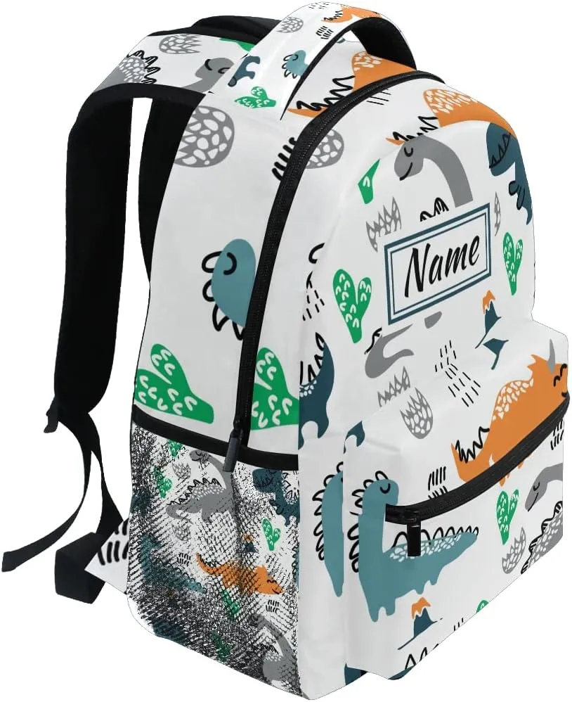 Custom Cartoon Dinosaurs Cactus School Backpack Personalized Your Name Text Bookbag for Boys Girls Elementary School Casual Travel Bag Computer Laptop Daypack