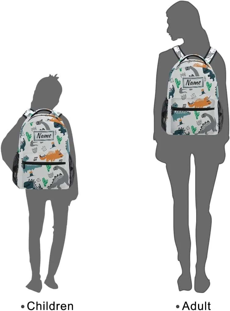 Custom Cartoon Dinosaurs Cactus School Backpack Personalized Your Name Text Bookbag for Boys Girls Elementary School Casual Travel Bag Computer Laptop Daypack