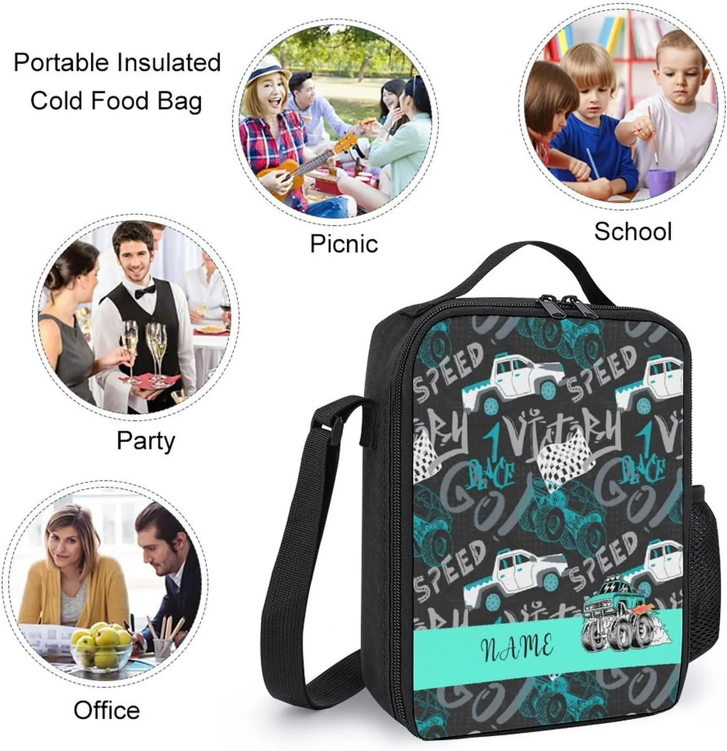 Custom Cartoon Truck Car Backpack Personalized 3 Piece Set Backpack with Your Name Text School Bag Customized Bookbag with Lunch Box and Pencil Case Set for Boys Girls Student