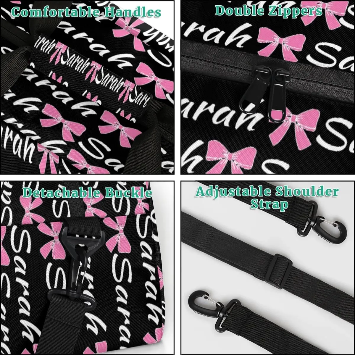 Custom Cheer Bag Girl Sport Duffel Bag, Personalized Cheerleaders Gym Bag, Customized Travel Duffle Bag with Name, Overnight Weekender Bags, Black, Cheerleading Gifts
