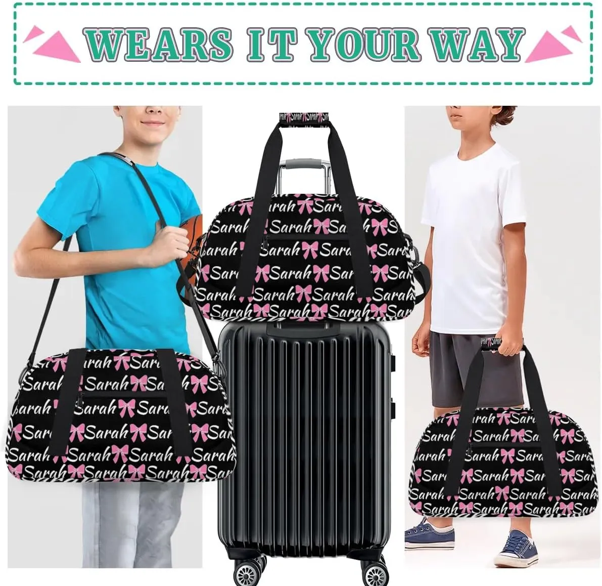 Custom Cheer Bag Girl Sport Duffel Bag, Personalized Cheerleaders Gym Bag, Customized Travel Duffle Bag with Name, Overnight Weekender Bags, Black, Cheerleading Gifts