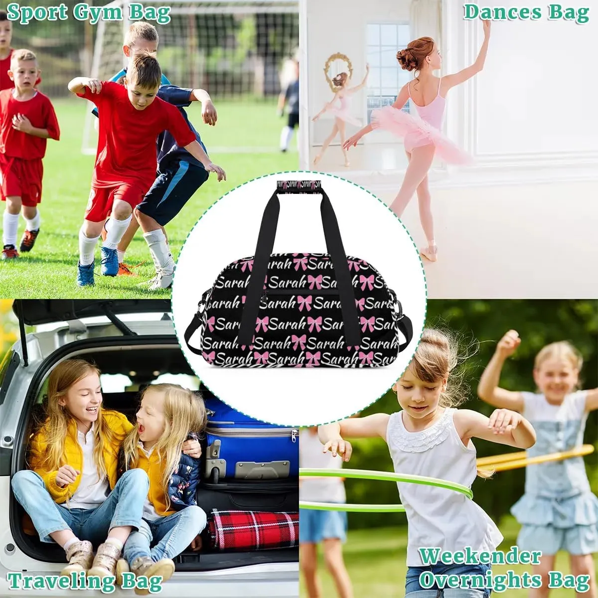 Custom Cheer Bag Girl Sport Duffel Bag, Personalized Cheerleaders Gym Bag, Customized Travel Duffle Bag with Name, Overnight Weekender Bags, Black, Cheerleading Gifts