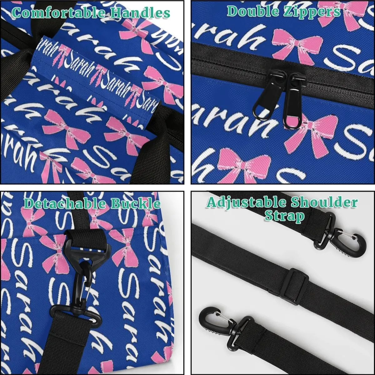Custom Cheer Bag Girl Sport Duffel Bag, Personalized Cheerleaders Gym Bag, Customized Travel Duffle Bag with Name, Overnight Weekender Bags, Cobalt Blue, Cheerleading Gifts