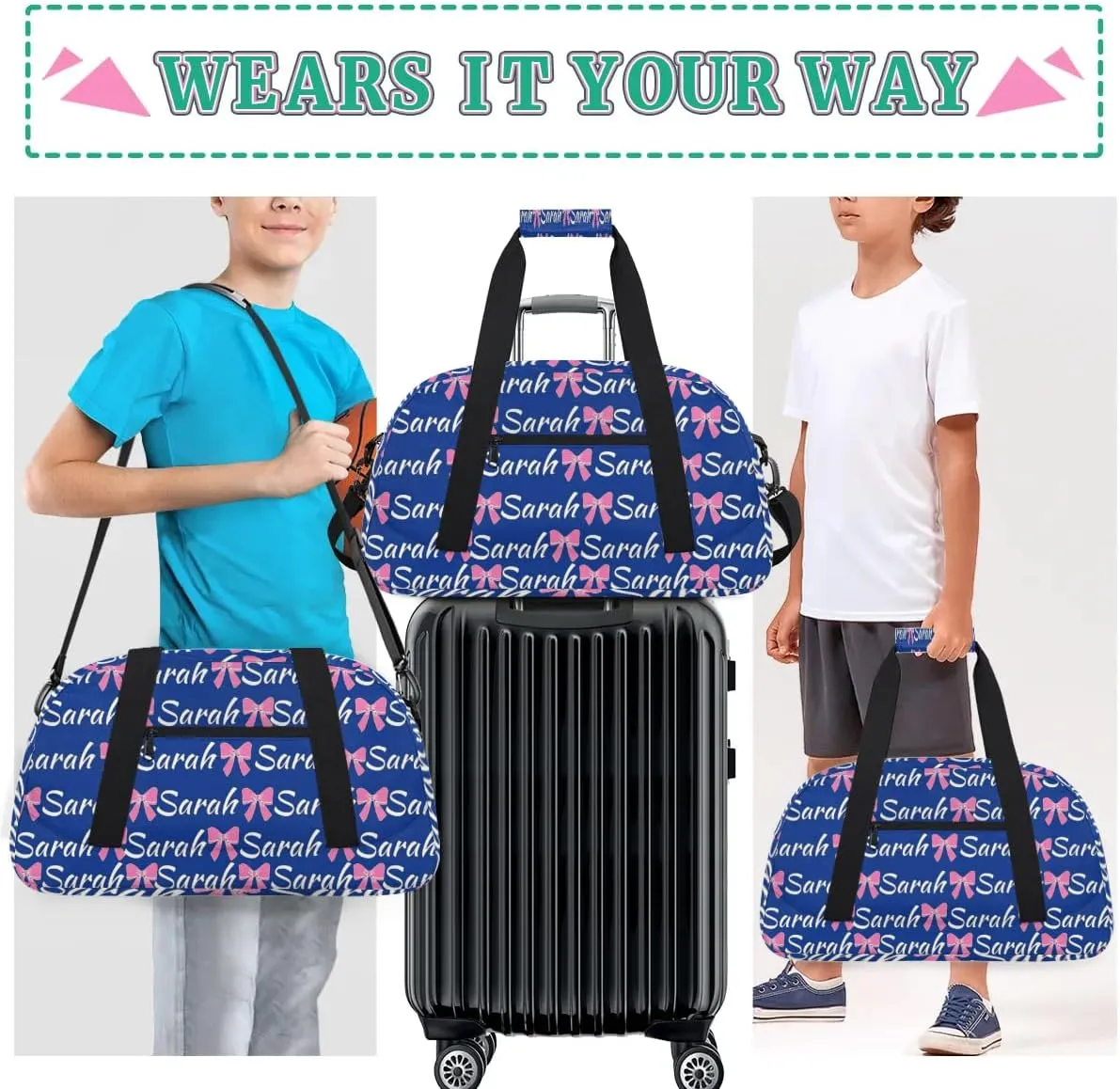 Custom Cheer Bag Girl Sport Duffel Bag, Personalized Cheerleaders Gym Bag, Customized Travel Duffle Bag with Name, Overnight Weekender Bags, Cobalt Blue, Cheerleading Gifts