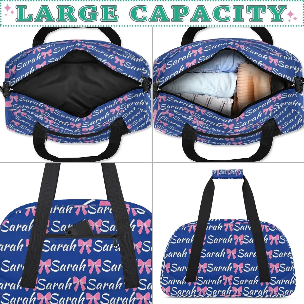 Custom Cheer Bag Girl Sport Duffel Bag, Personalized Cheerleaders Gym Bag, Customized Travel Duffle Bag with Name, Overnight Weekender Bags, Cobalt Blue, Cheerleading Gifts