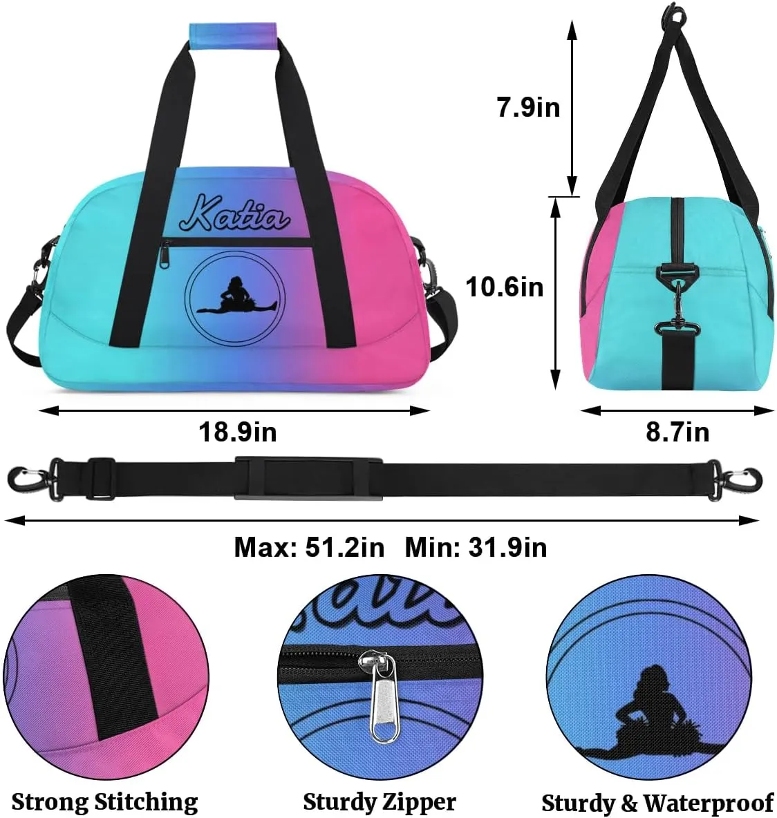 Custom Cheer Duffel Bag with Name Personalized Cheerleader Bag Sport Duffel Bag Customized Cheer Gifts Weekender Travel Bag, Blue Red