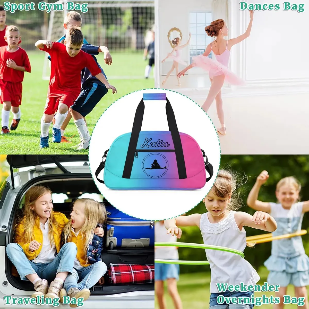 Custom Cheer Duffel Bag with Name Personalized Cheerleader Bag Sport Duffel Bag Customized Cheer Gifts Weekender Travel Bag, Blue Red