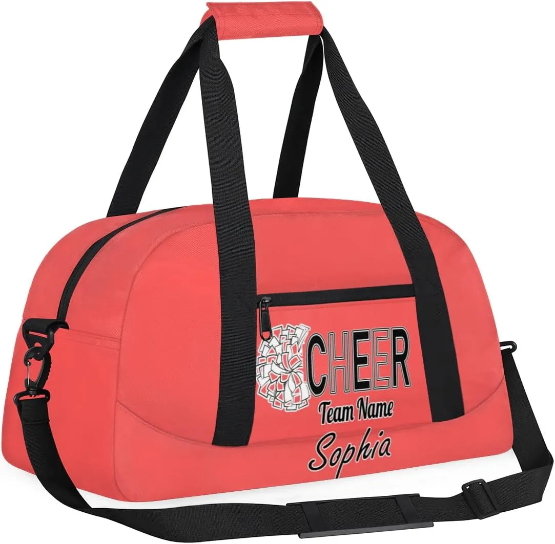 Custom Cheer Duffel Bags, Personalized Dance Sport Bag with Name, Customized Gymnastics Cheerleader Travel Bag Overnight Weekender Bags, Coral Red Gifts