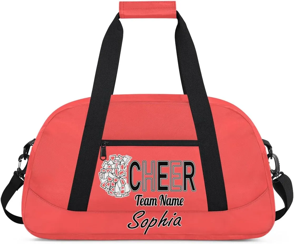 Custom Cheer Duffel Bags, Personalized Dance Sport Bag with Name, Customized Gymnastics Cheerleader Travel Bag Overnight Weekender Bags, Coral Red Gifts