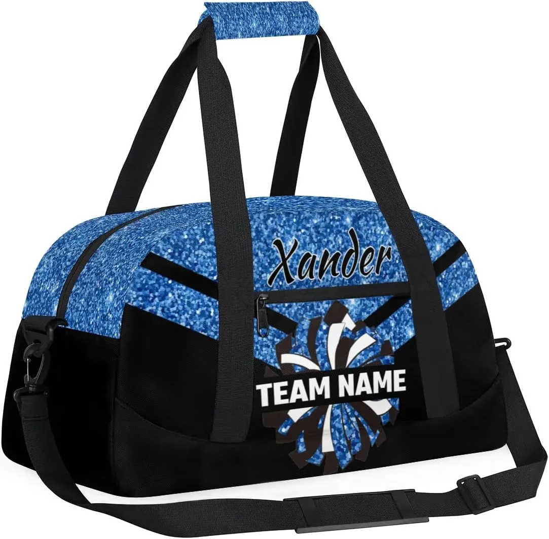 Custom Cheer Sport Bag Gym Duffel Bags Personalized Cheerleadr Bag with Team Name, Customize Travel Duffle Bags, Overnight Weekender Bag Cheerleading Gifts, Sequin Blue