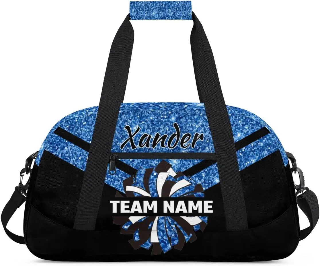 Custom Cheer Sport Bag Gym Duffel Bags Personalized Cheerleadr Bag with Team Name, Customize Travel Duffle Bags, Overnight Weekender Bag Cheerleading Gifts, Sequin Blue