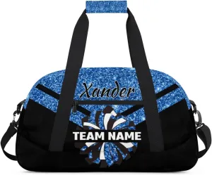 Custom Cheer Sport Bag Gym Duffel Bags Personalized Cheerleadr Bag with Team Name, Customize Travel Duffle Bags, Overnight Weekender Bag Cheerleading Gifts, Sequin Blue