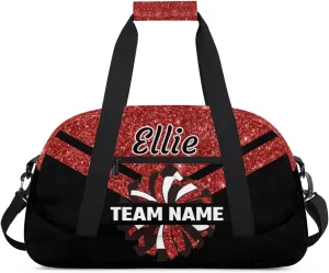 Custom Cheer Sport Bag Gym Duffel Bags Personalized Cheerleadr Bag with Team Name, Customize Travel Duffle Bags, Overnight Weekender Bag Cheerleading Gifts, Sequin Red