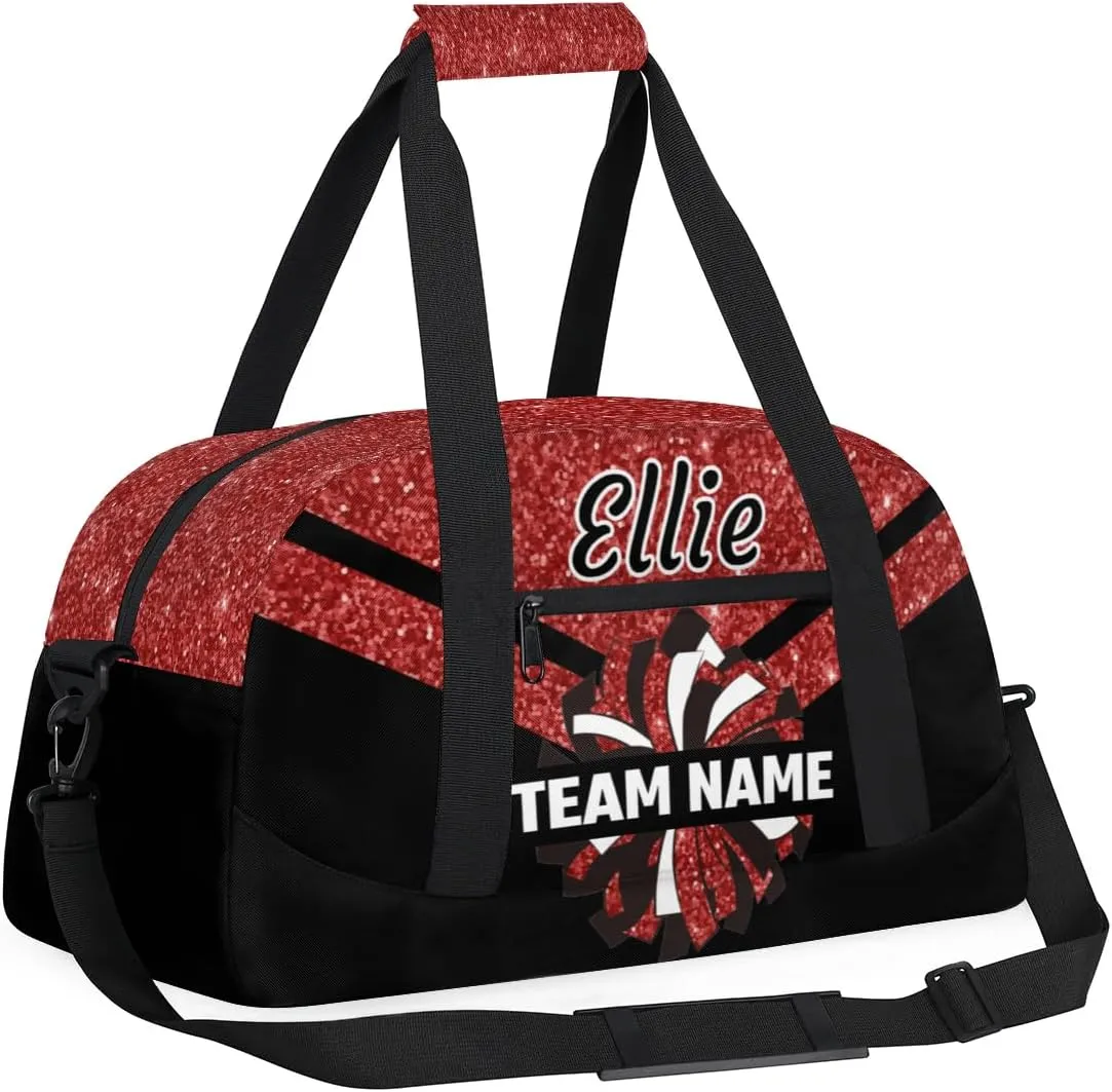 Custom Cheer Sport Bag Gym Duffel Bags Personalized Cheerleadr Bag with Team Name, Customize Travel Duffle Bags, Overnight Weekender Bag Cheerleading Gifts, Sequin Red