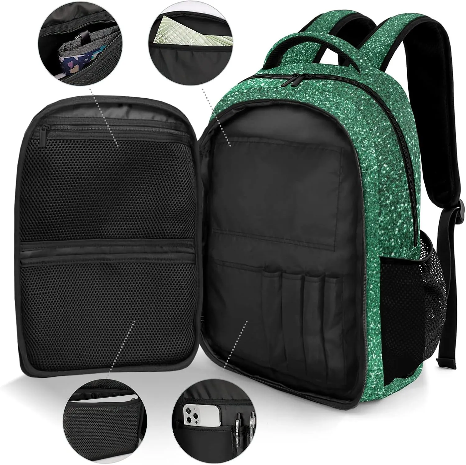 Custom Cheerleader Backpack Custom Multifunctional Waterproof Laptop Bag for Travel Gift Green Bling Print Simple Cheer