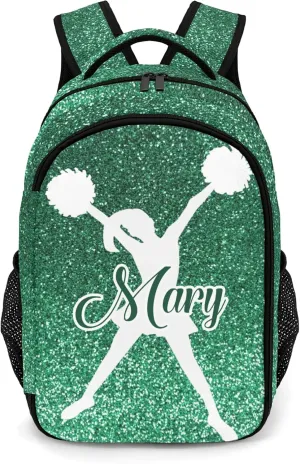 Custom Cheerleader Backpack Custom Multifunctional Waterproof Laptop Bag for Travel Gift Green Bling Print Simple Cheer