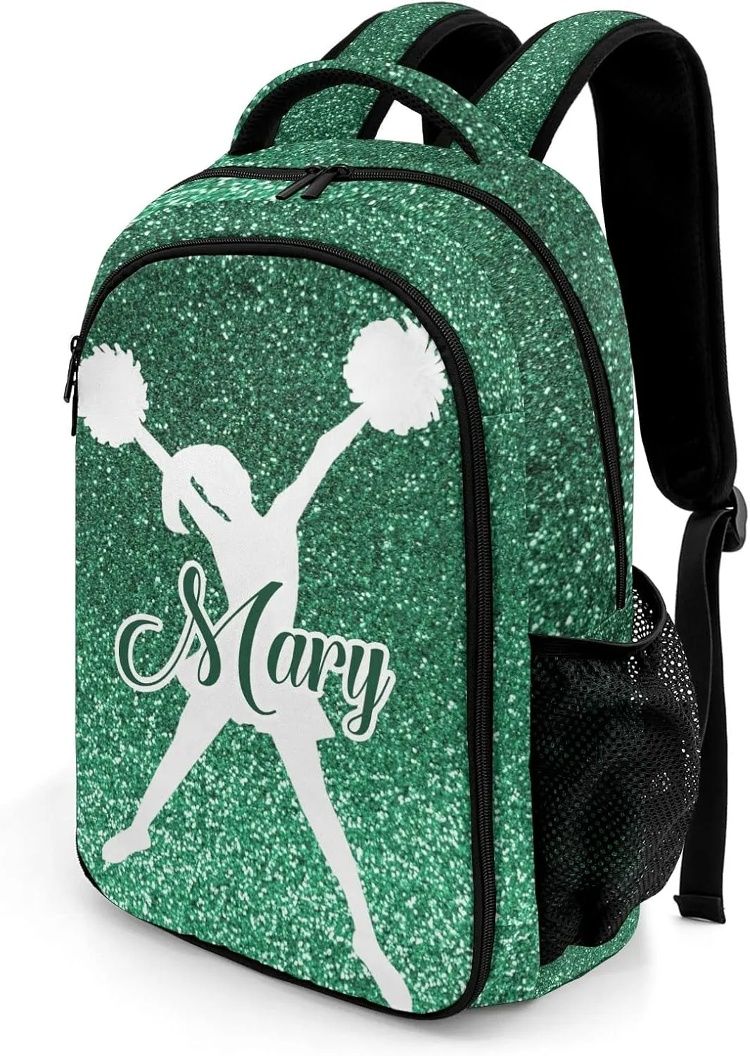 Custom Cheerleader Backpack Custom Multifunctional Waterproof Laptop Bag for Travel Gift Green Bling Print Simple Cheer