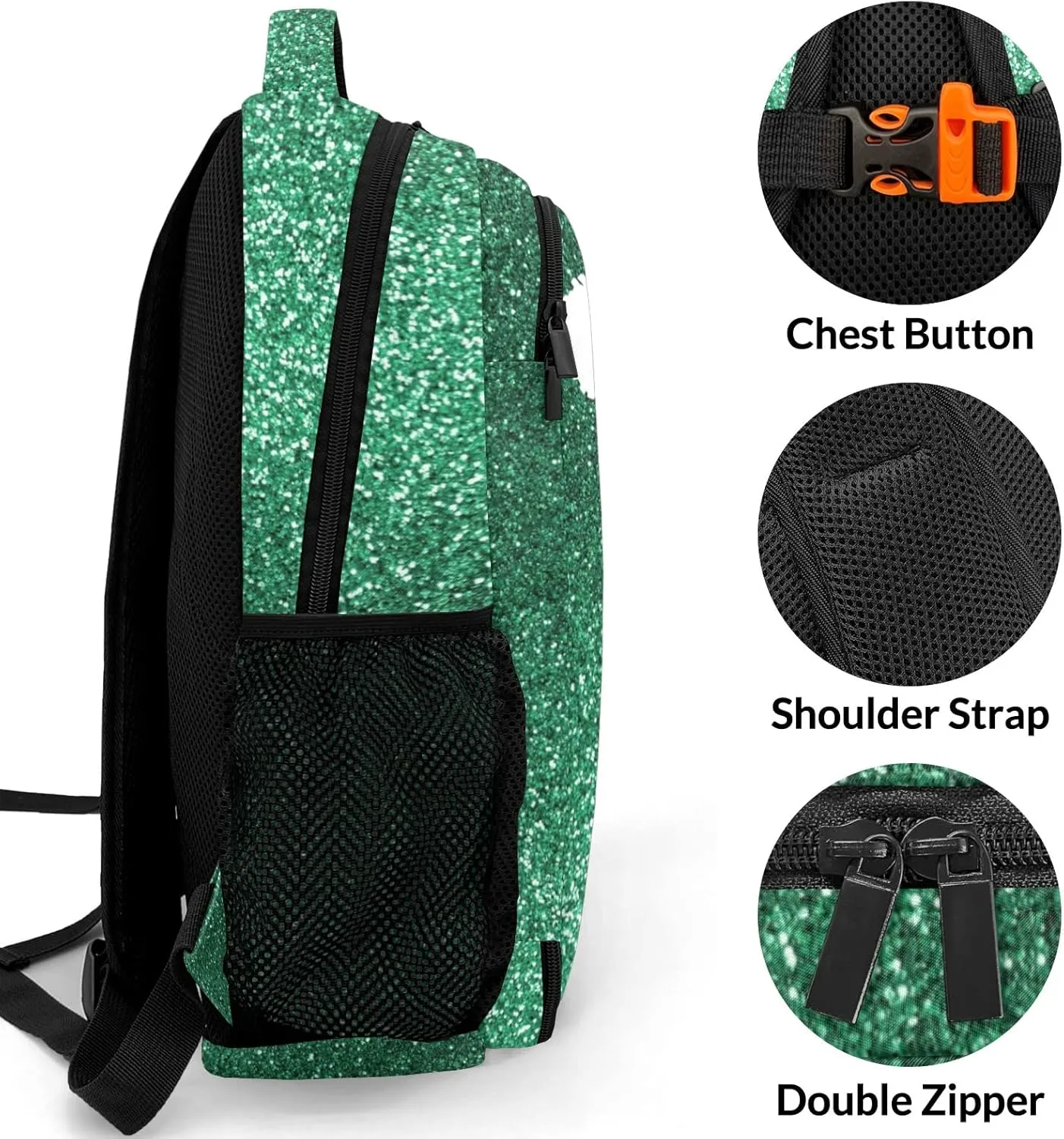Custom Cheerleader Backpack Custom Multifunctional Waterproof Laptop Bag for Travel Gift Green Bling Print Simple Cheer