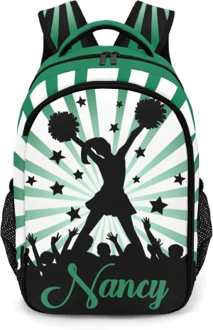 Custom Cheerleaders Backpack Name Casual Bag Daypack for Women Men Camping Hiking Green Shine Green Stripes