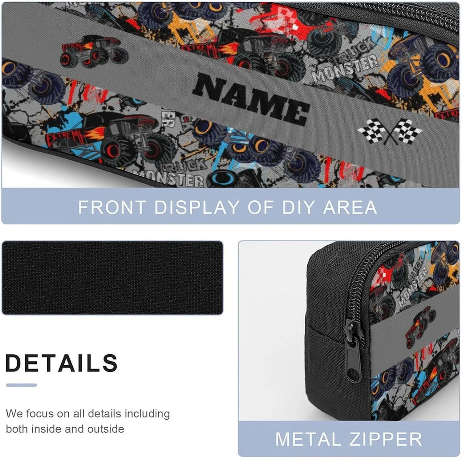 Custom Colorful Cartoon Car Backpack Personalized 3 Piece Set Backpack with Your Name Text School Bag Customized Bookbag with Lunch Box and Pencil Case Set for Boys Girls Student