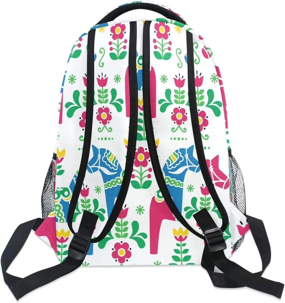 Custom Dala Horse School Backpack Personalized Your Name Text Bookbag for Boys Girls Teens Casual Travel Bag Computer Laptop Daypack
