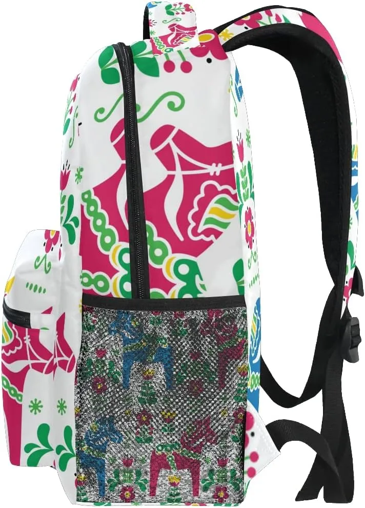 Custom Dala Horse School Backpack Personalized Your Name Text Bookbag for Boys Girls Teens Casual Travel Bag Computer Laptop Daypack