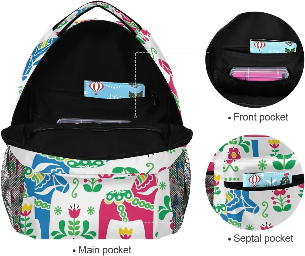 Custom Dala Horse School Backpack Personalized Your Name Text Bookbag for Boys Girls Teens Casual Travel Bag Computer Laptop Daypack