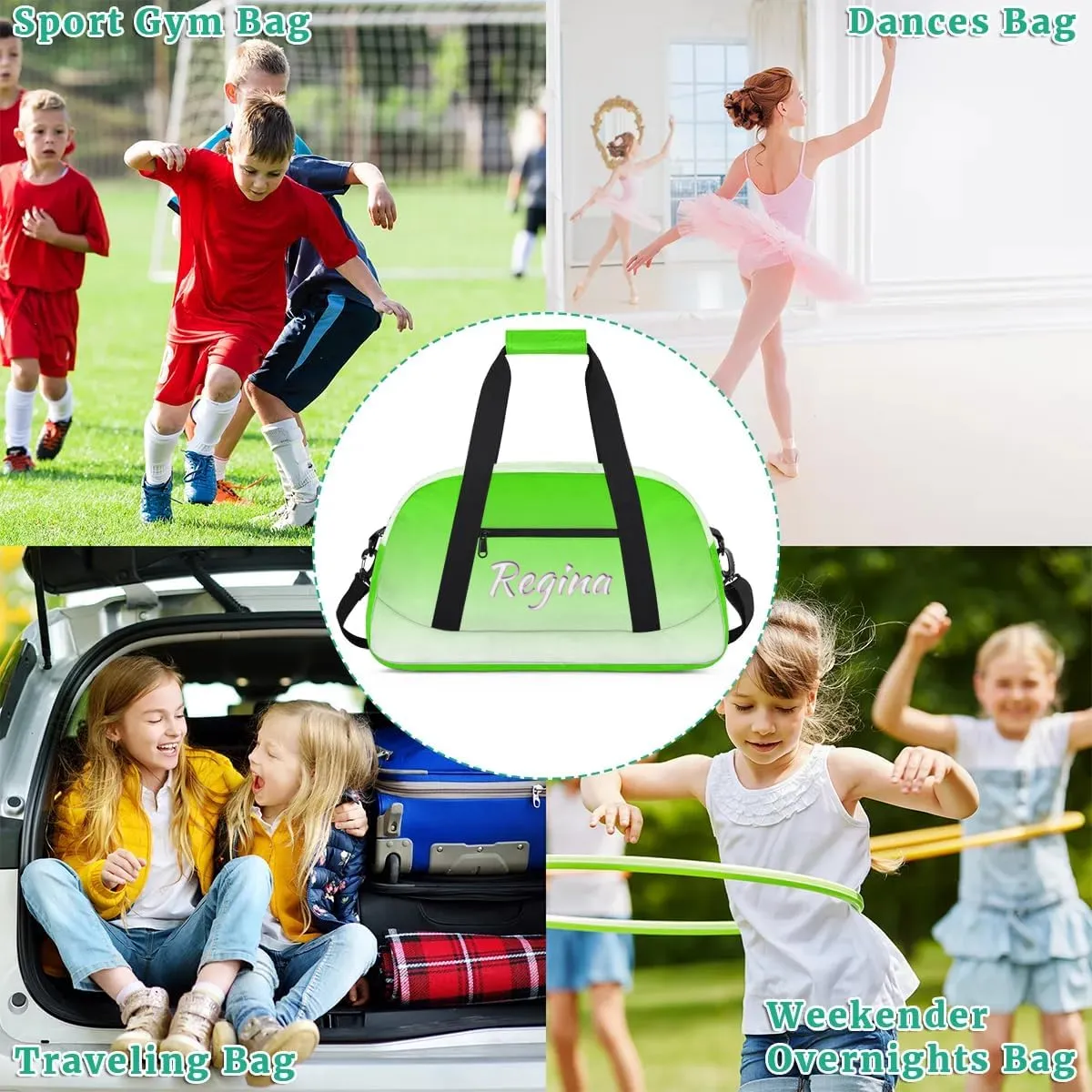 Custom Dance Bag Personalized Duffel Dance Bag Gymnastics Sport Bag Waterproof Carry on Travel Bag Overnight Weekender Bags, Light Green Gradient