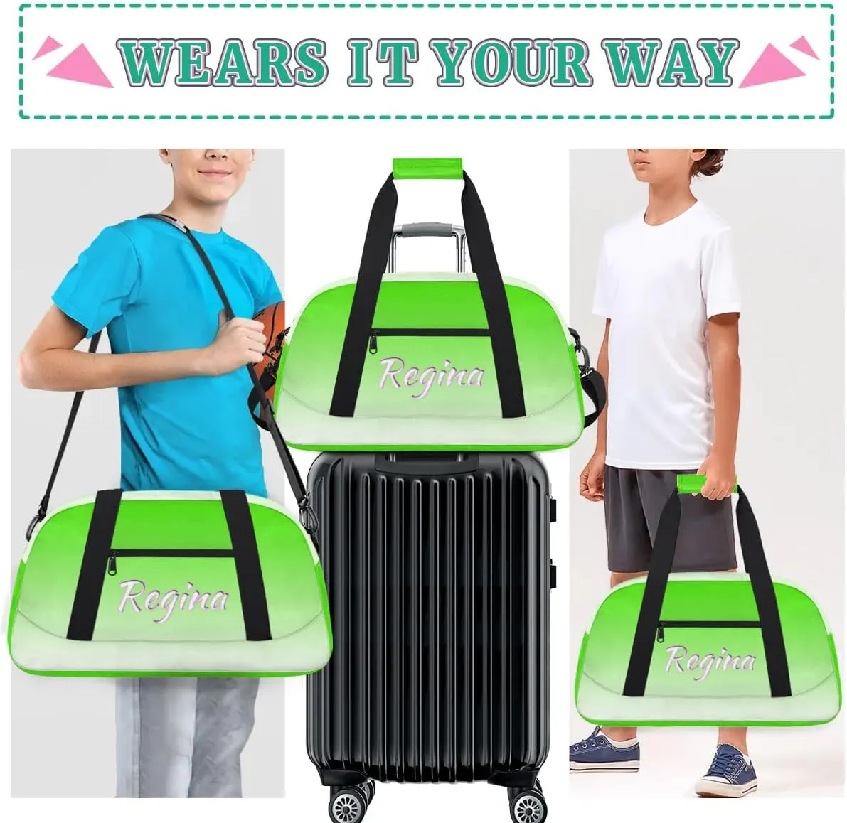 Custom Dance Bag Personalized Duffel Dance Bag Gymnastics Sport Bag Waterproof Carry on Travel Bag Overnight Weekender Bags, Light Green Gradient