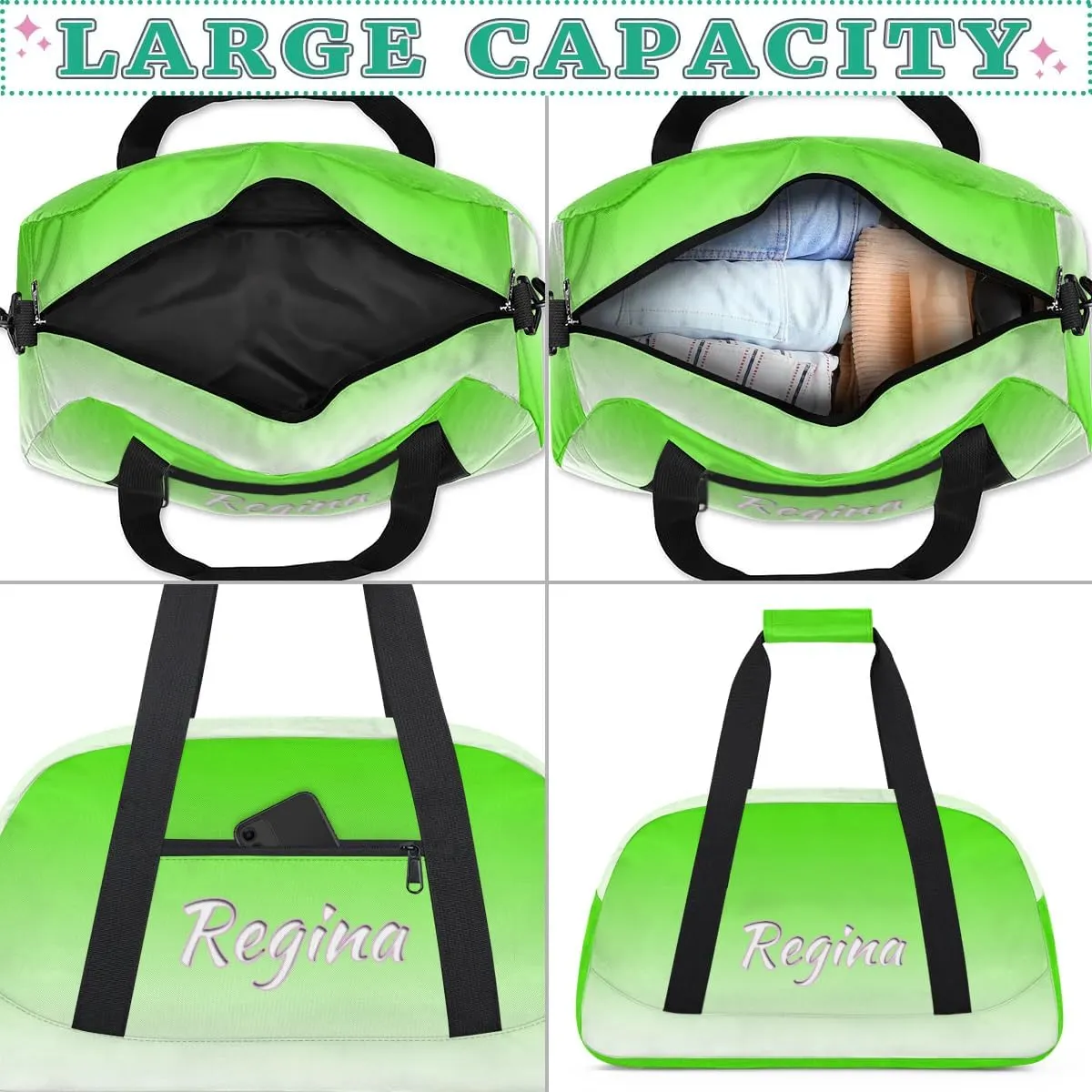Custom Dance Bag Personalized Duffel Dance Bag Gymnastics Sport Bag Waterproof Carry on Travel Bag Overnight Weekender Bags, Light Green Gradient