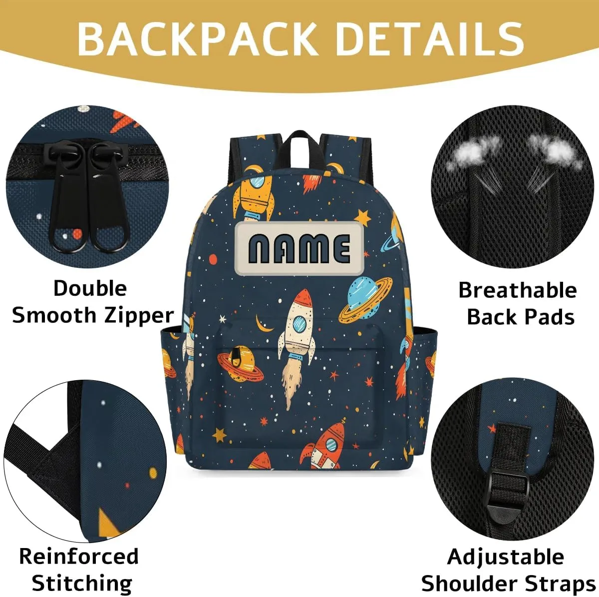 Custom Galaxy Rocket Plant Backpack for Boys Girls, Personalized Schoolbag with Your Name, Bookbag for Kids Back to School Travel Picnic 15 Inch