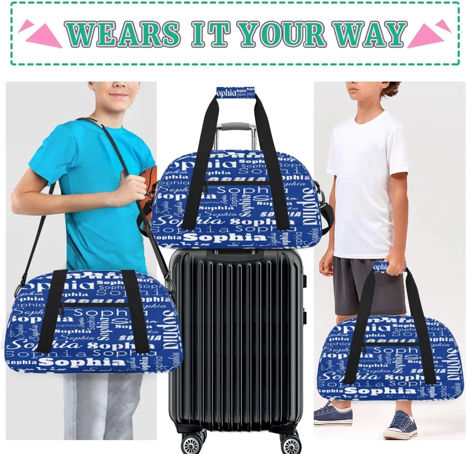 Custom Gym Duffel Bag for Women Men, Personalized Name Sport Bag Overnight Bags Customized Travel Weekender Bag, Cobalt Blue