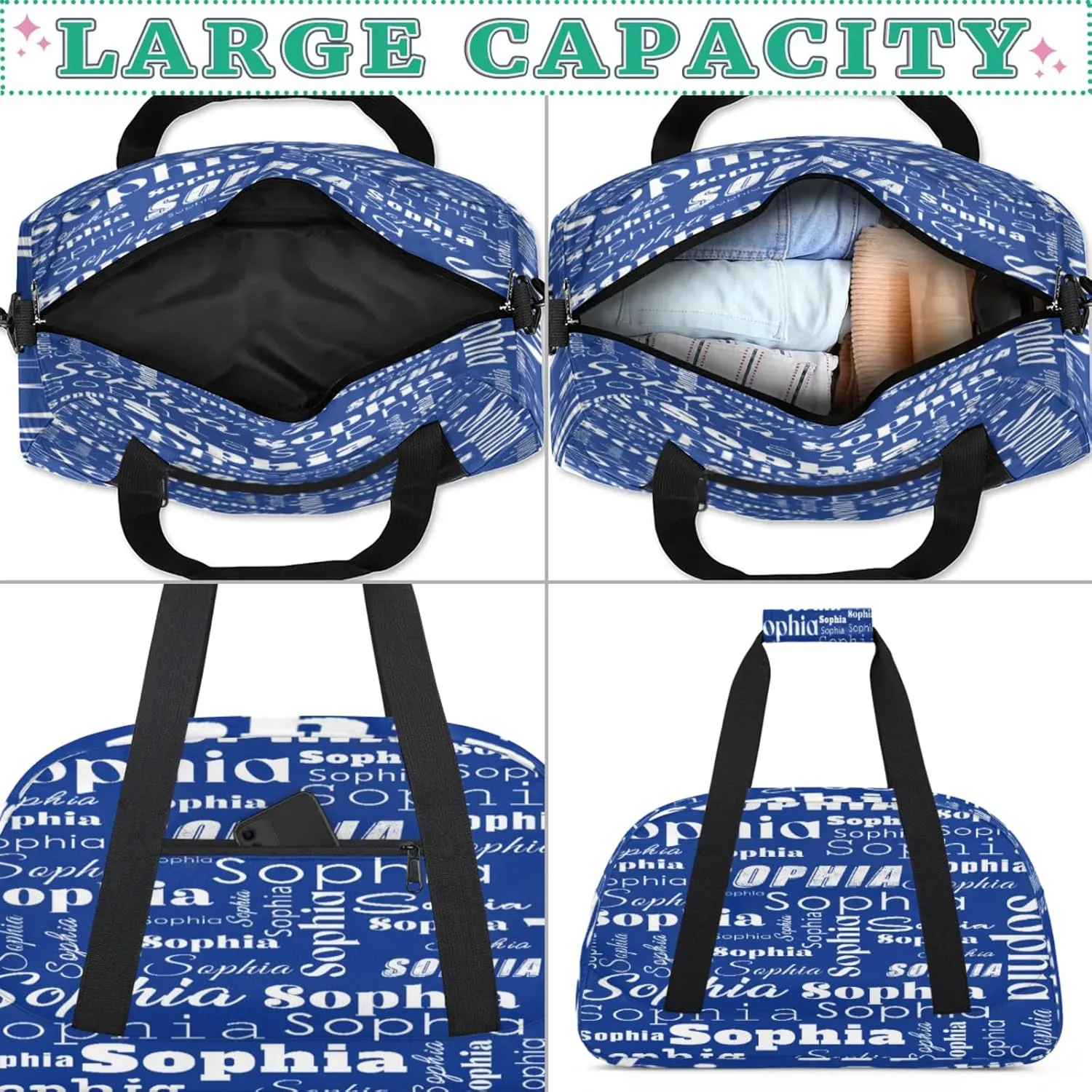 Custom Gym Duffel Bag for Women Men, Personalized Name Sport Bag Overnight Bags Customized Travel Weekender Bag, Cobalt Blue