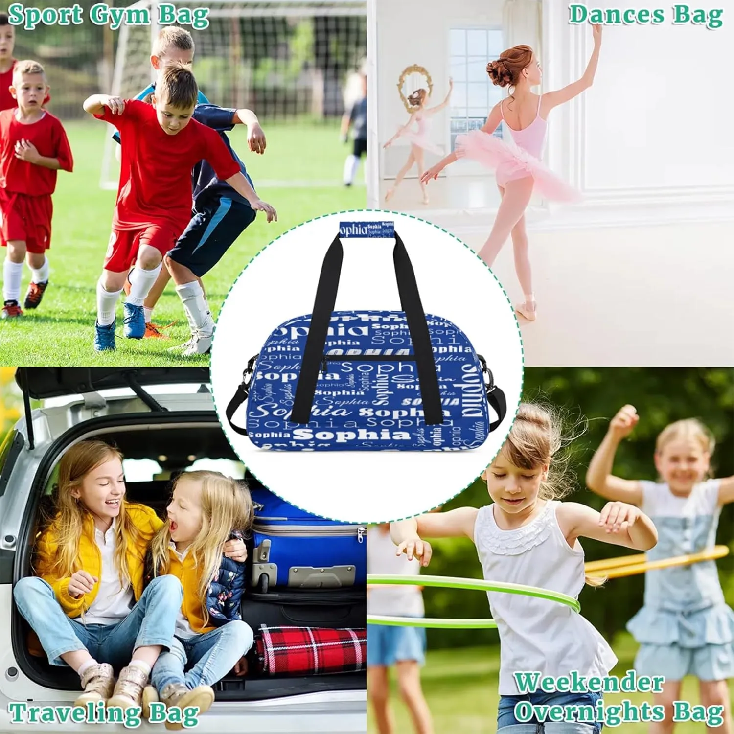 Custom Gym Duffel Bag for Women Men, Personalized Name Sport Bag Overnight Bags Customized Travel Weekender Bag, Cobalt Blue