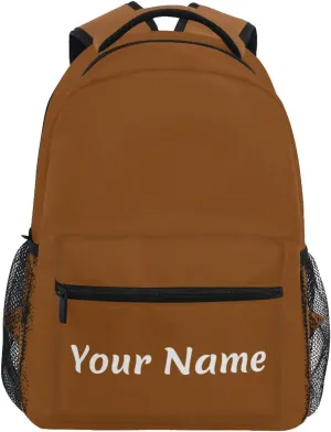 Custom Kids Backpacks for Boys Girls Brown Solid Color Personalized Backpack with Name School Backpack Bookbags with Name Tags for Men Women M