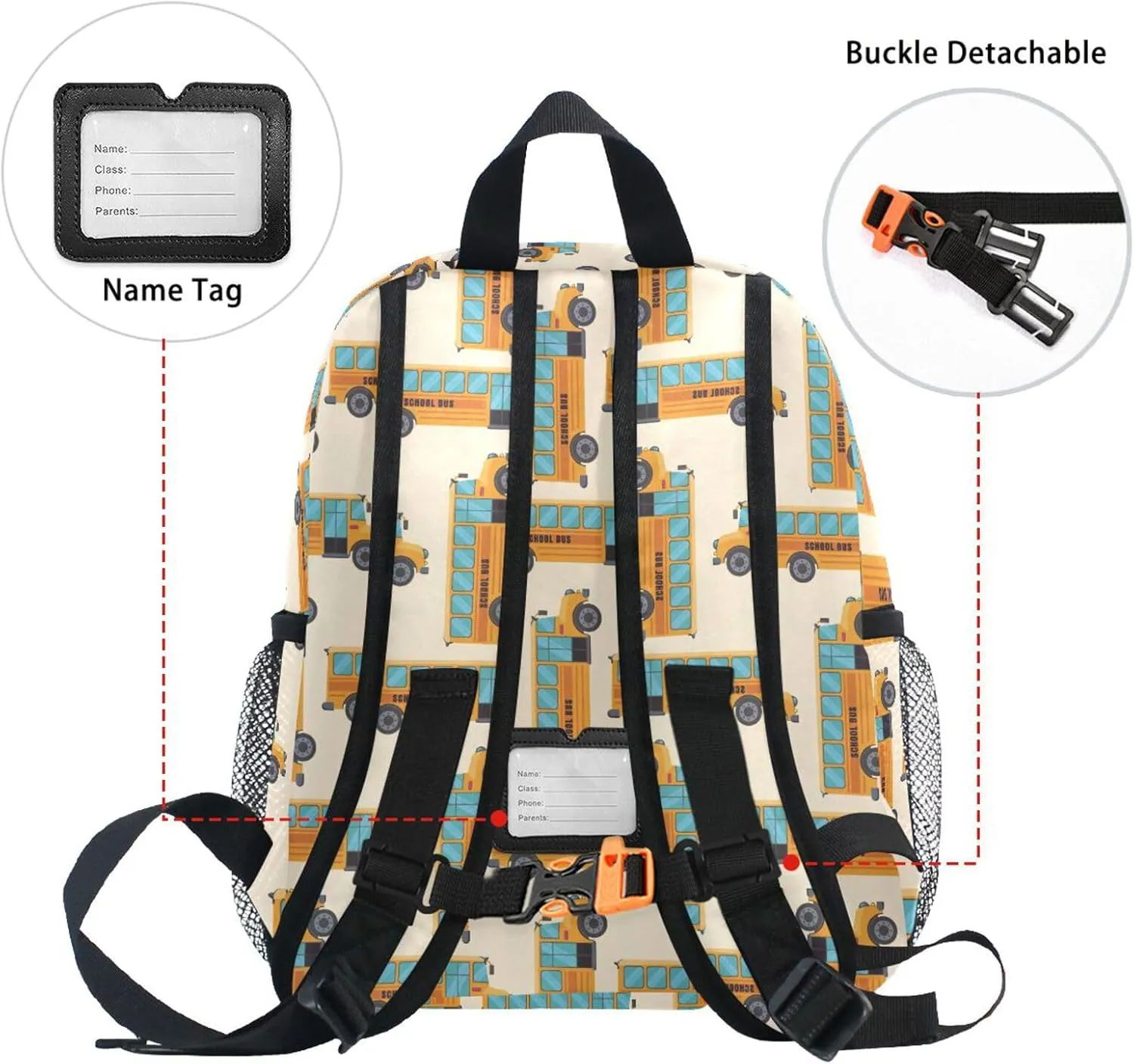 Custom Kid's Name Toddler Backpack for Boys Girls School Bus Pattern Personalized Daycare Preschool Kindergarten Bookbag S
