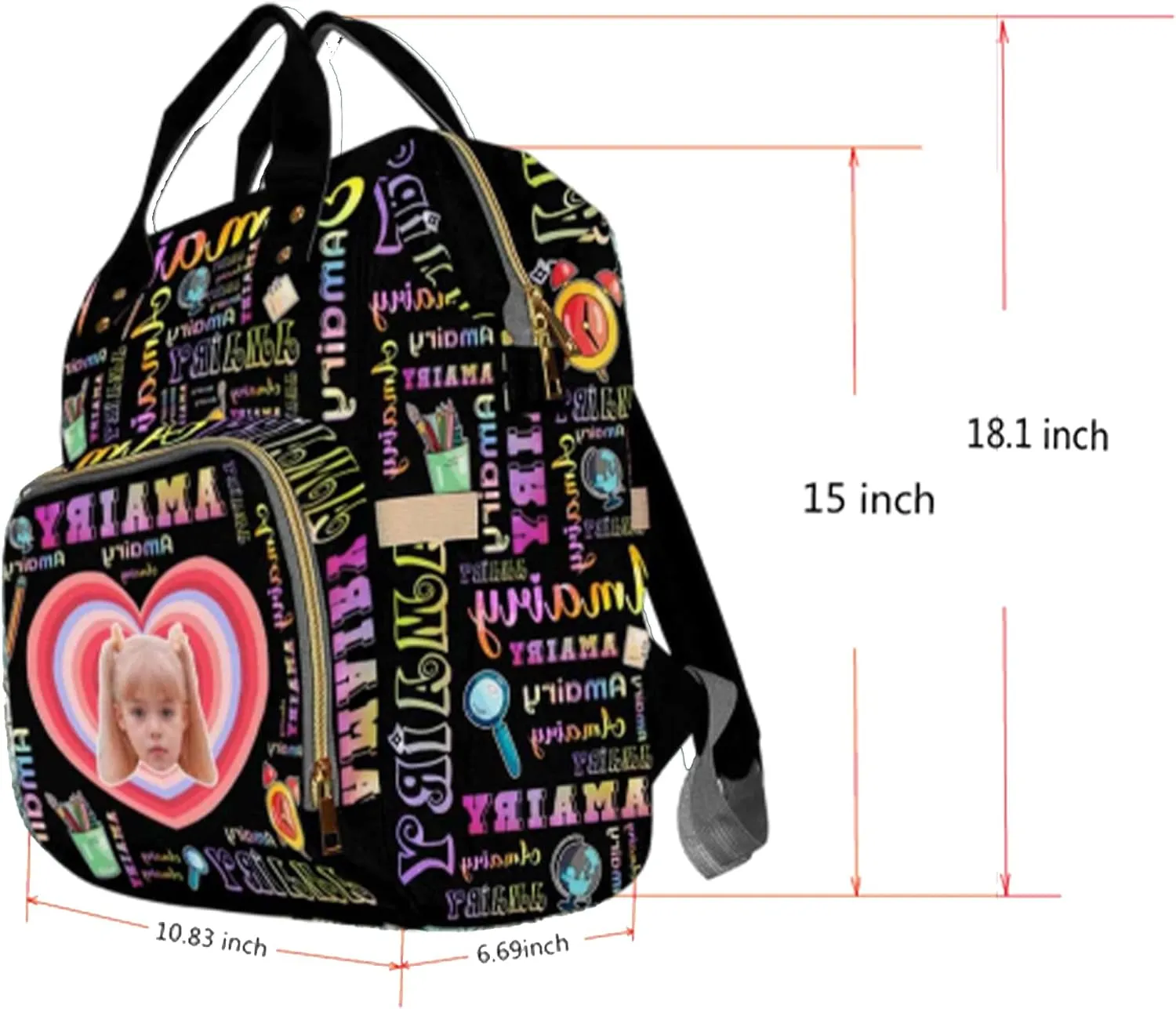 Custom Photo Bag Backpack for Baby Boy Girl Personalized Cartoon Pattern Travel Outdoor Mommy Backpack with Baby's Name Customized Nursing Bags Shoulders Bag Gift for New Mom Dad