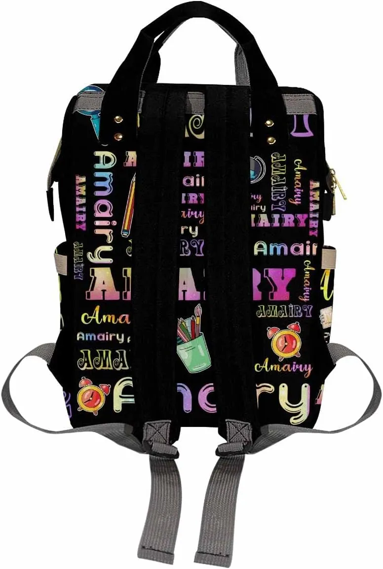 Custom Photo Bag Backpack for Baby Boy Girl Personalized Cartoon Pattern Travel Outdoor Mommy Backpack with Baby's Name Customized Nursing Bags Shoulders Bag Gift for New Mom Dad