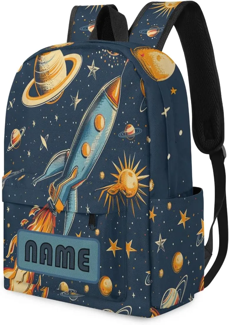 Custom Rocket Launch Backpack for Boys Girls, Personalized Schoolbag with Your Name, Bookbag for Kids Back to School Travel Picnic 15 Inch