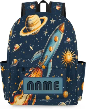Custom Rocket Launch Backpack for Boys Girls, Personalized Schoolbag with Your Name, Bookbag for Kids Back to School Travel Picnic 15 Inch