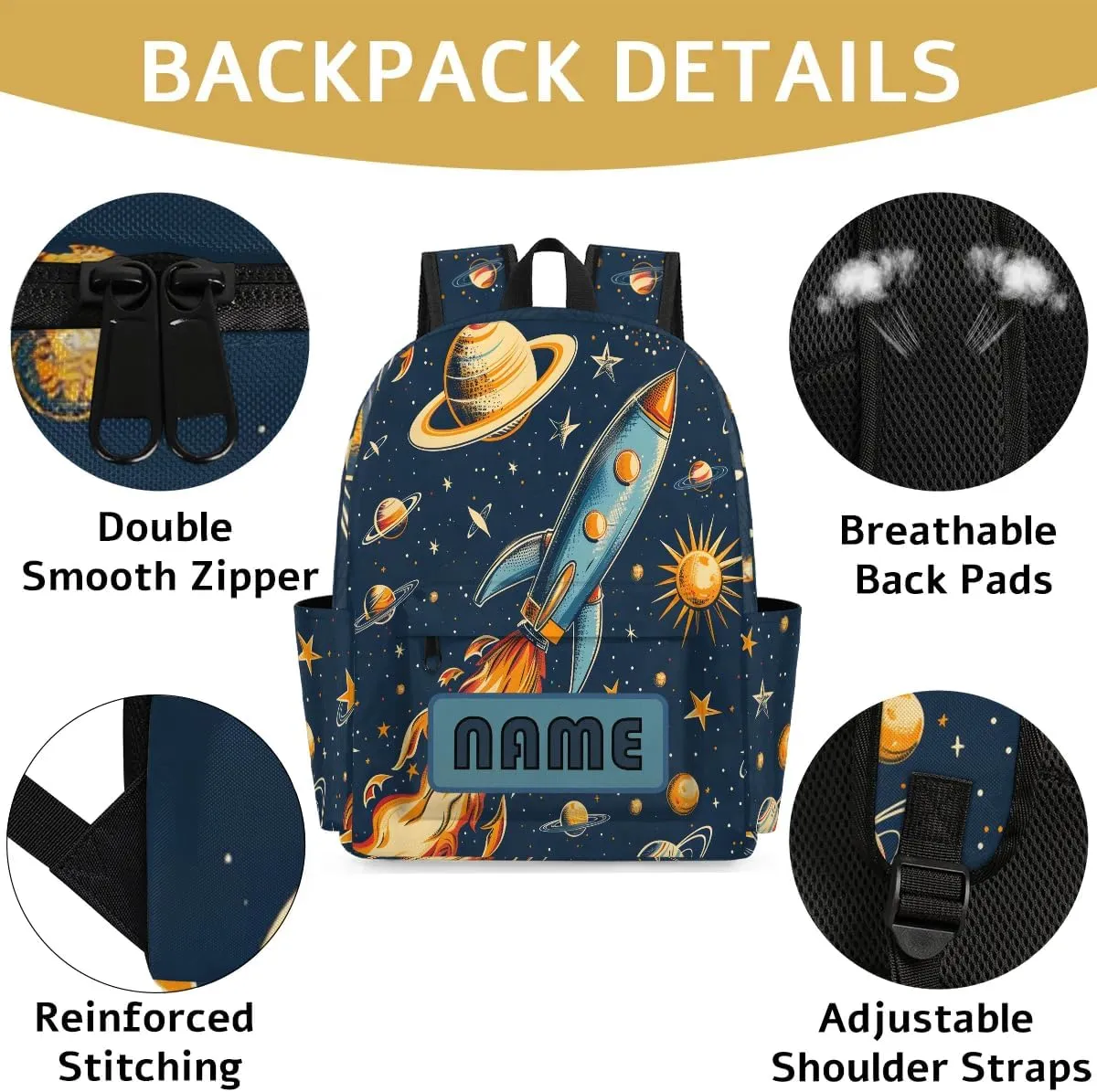 Custom Rocket Launch Backpack for Boys Girls, Personalized Schoolbag with Your Name, Bookbag for Kids Back to School Travel Picnic 15 Inch