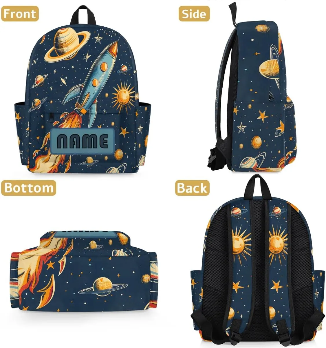 Custom Rocket Launch Backpack for Boys Girls, Personalized Schoolbag with Your Name, Bookbag for Kids Back to School Travel Picnic 15 Inch